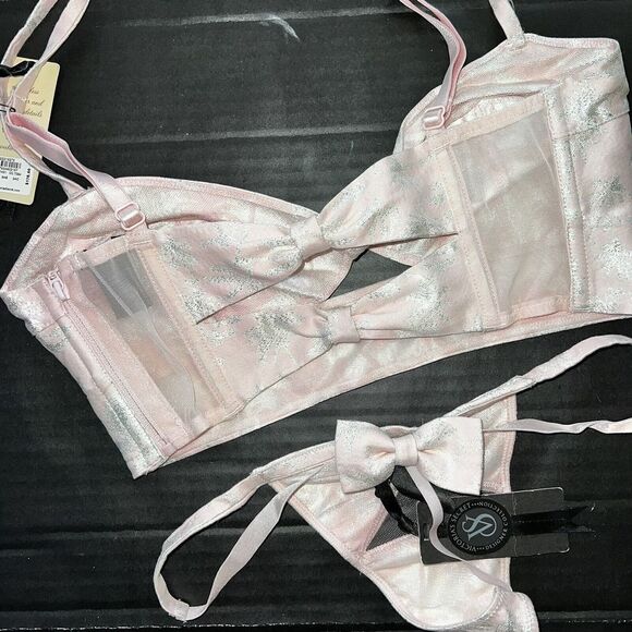 Victoria's Secret Designer Collection 32C BRA BRALETTE SET S Pink Silver Palm - Picture 5 of 6